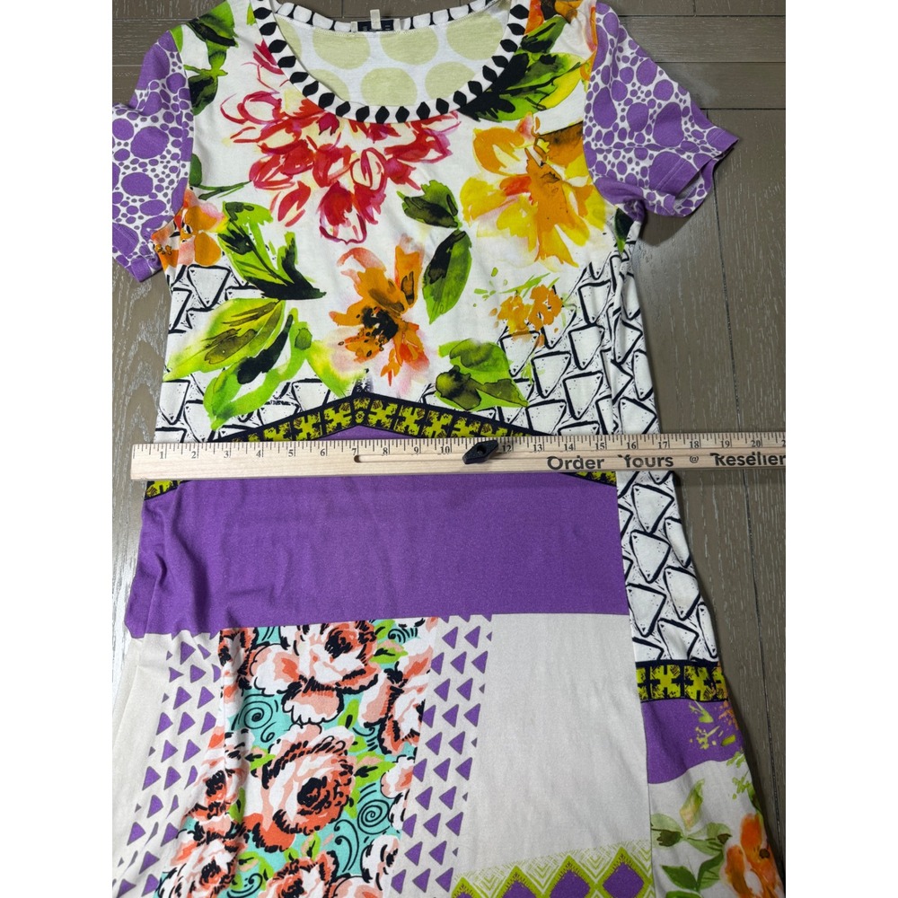 Etro Dress Women 46 Multicolor Mixed‎ Print Floral Geometric Short Sleeve Shift - Picture 7 of 10